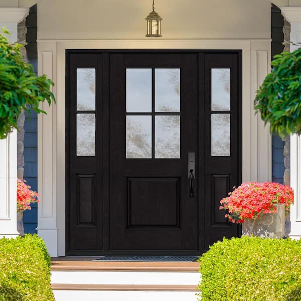 Regency 68 in. x 80 in. 1/2-4Lite Clear Glass LH Onyx Stain Mahogany Fiberglass Prehung Front Door w/Dbl 14in.SL