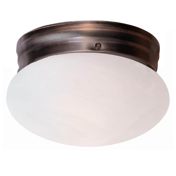 Bel Air Lighting Dash 10 in. 2-Light Oil Rubbed Bronze Flush Mount Ceiling Light Fixture with Marbleized Glass