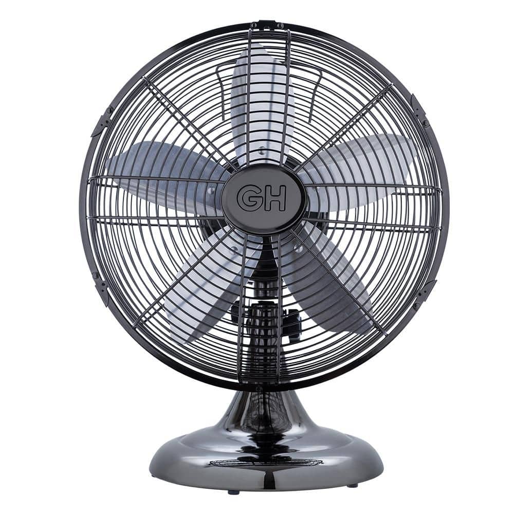 Retro 12 in. All-Metal 3-Speed Oscillating Table Fan in Midnight Chrome (Bl