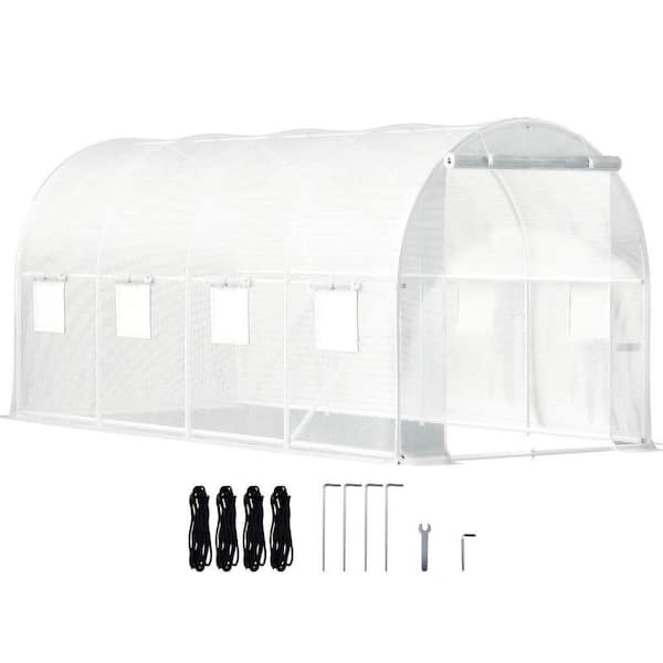 Walk-in Tunnel Greenhouse 6.5 ft. W x 15 ft. D x 7 ft. H Portable Plant Greenhouse Galvanized Steel Frame, White