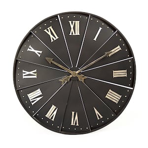Round Airfoiled with Roman Numeral and Arrow Handed Rustic Brown and Gold Finished Clock