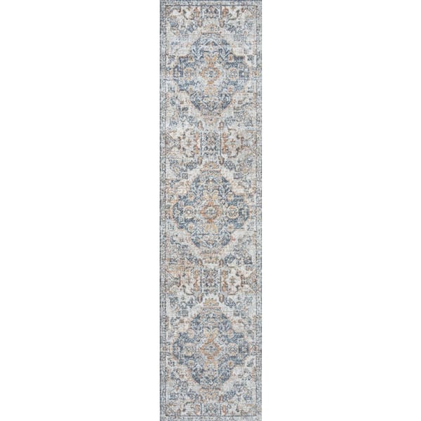 Cream/Blue/Terra 2 ft. x 8 ft. Shaemus Bohemian Medallion Low-Pile Machine-Washable Runner Rug