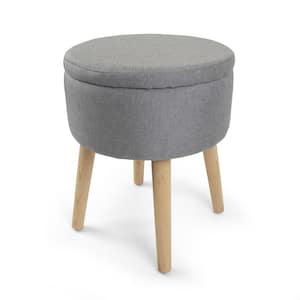 14 in. Gray Round Storage Ottoman with Tray