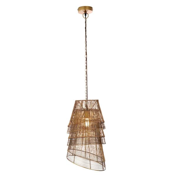 River of Goods Ashley 40-Watt 1-Light Antique Brass Metal Pendant Light with Brass-Finish Tiered Empire Shade