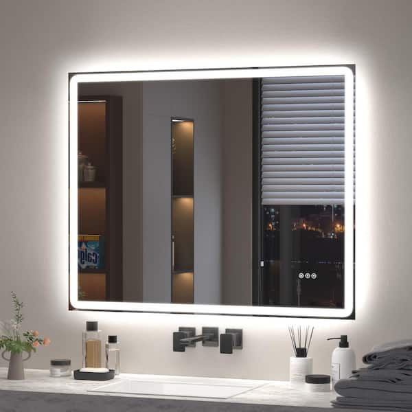 40 in. W x 32 in. H Modern Rectangular Frameless LED Front Lighted Anti-Fog Tempered Glass Wall Bathroom Vanity Mirror