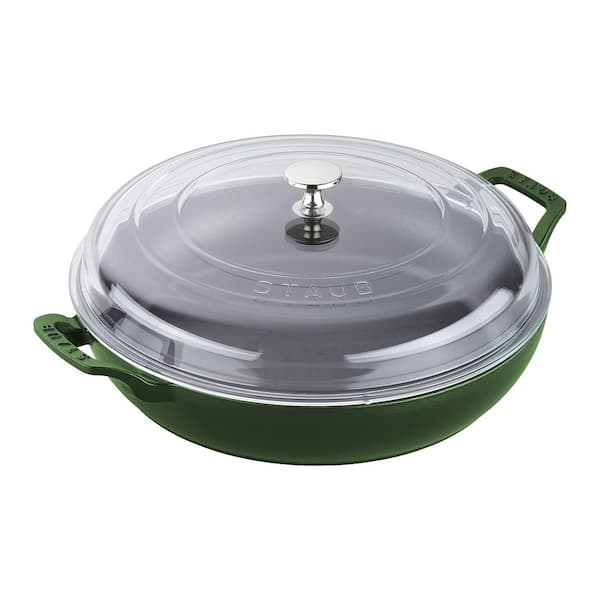 3.5 qt. Enameled Cast Iron Braiser, Made in France with Glass Lid - Basil