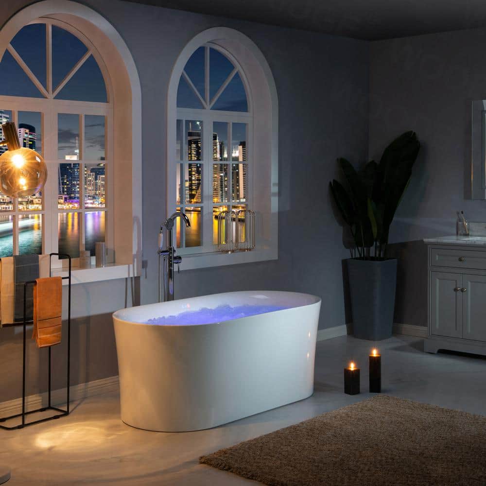 67" White Freestanding Acrylic Air Soaking Bathtub with 208 Jets