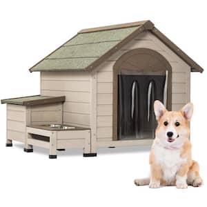 Anky Outdoor Dog House with an Open Roof Ideal for Small to Medium Dogs, Elevated Feeding Station with 2 Bowls