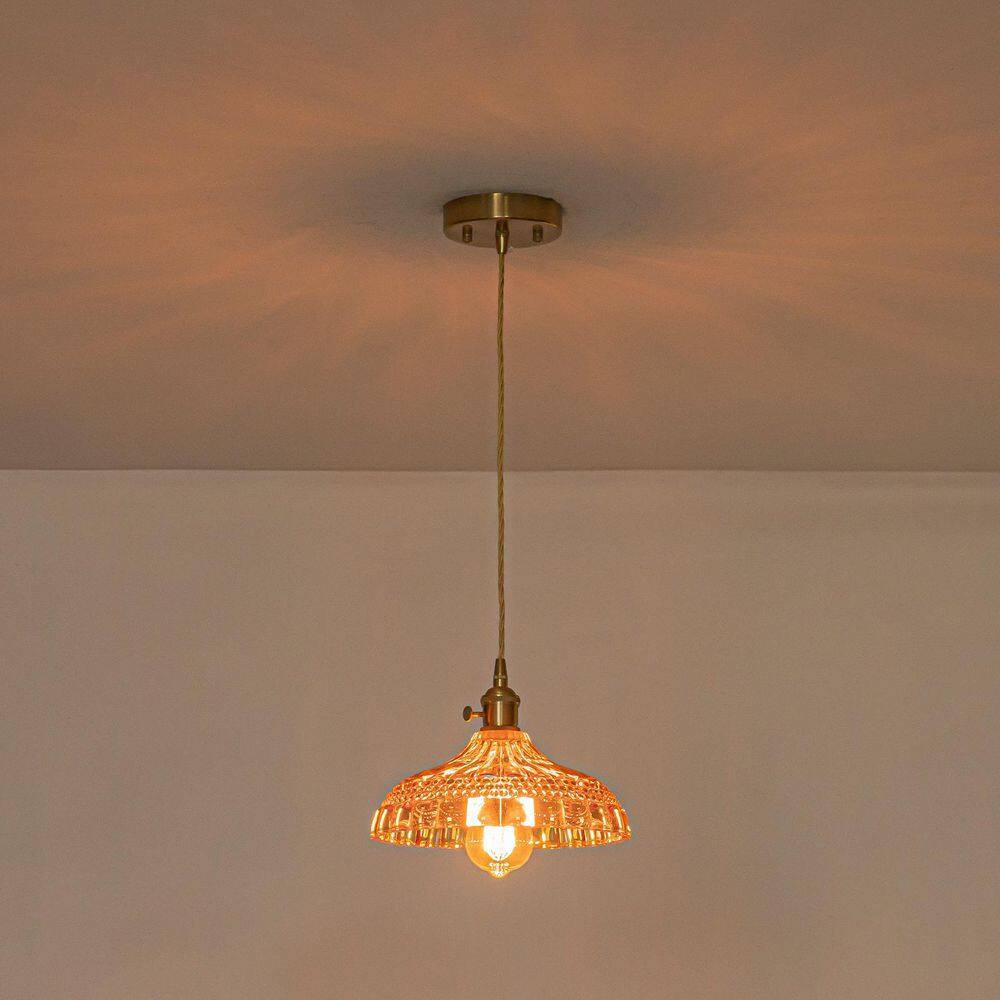 Elyndra 10.24 in. 1-Light Modern Adjustable Brass Dome Pendant Light with Glass Shade for Bedroom, Kitchen Island price history on PriceWatchPro