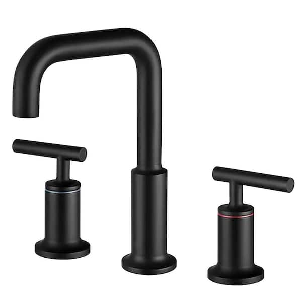 Unbranded Deck Mount 8 in. Widespread Double Handle Bathroom Faucet, Three Hole Bathroom Sink Faucet in Matte Black