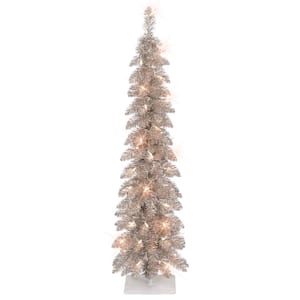 4 ft Pre-Lit Rose Gold Alpine Pencil Artificial Christmas Tree