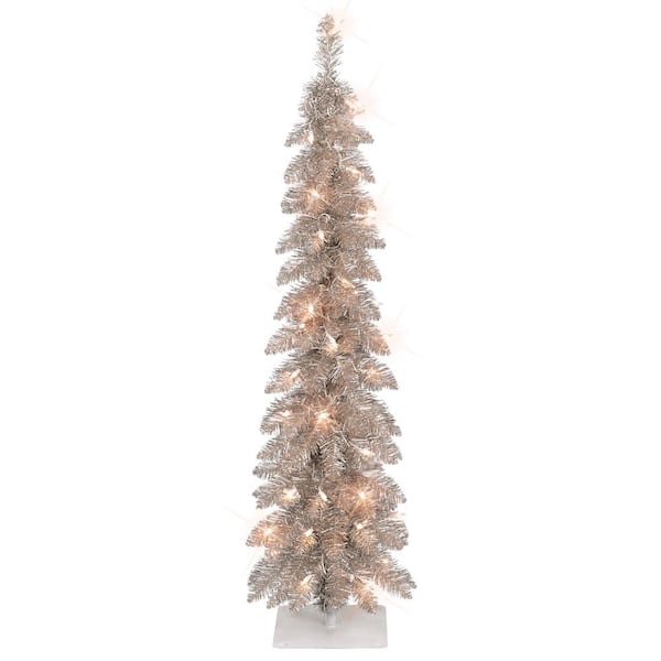 Puleo International 4 ft. Prelit Rose Gold Alpine Pencil Artificial Christmas Tree