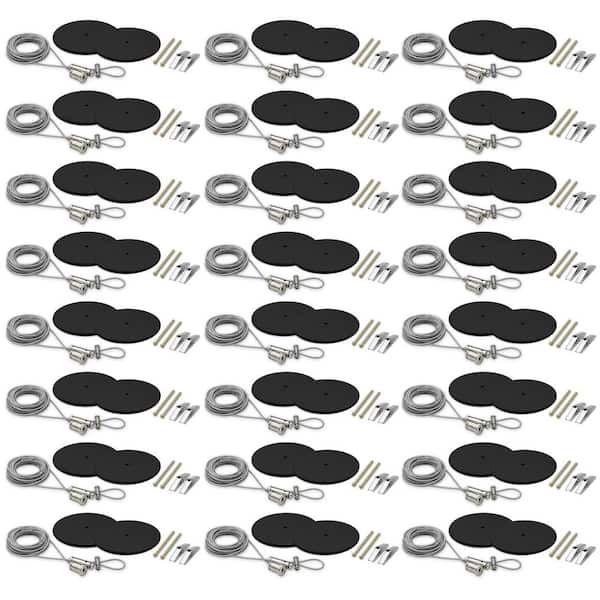 H-track 20 ft. Suspension Kit, 120V 3-Wire Single Circuit Track Light Surface Mount Kit w/ Round Canopies, Black 24 Pack