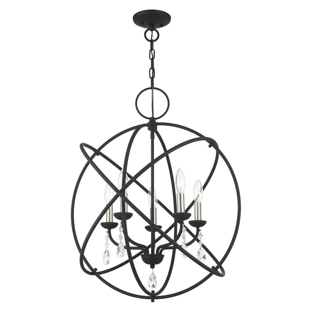 Mini Black Crystal 5-Light Chandelier with Faceted Teardrops
