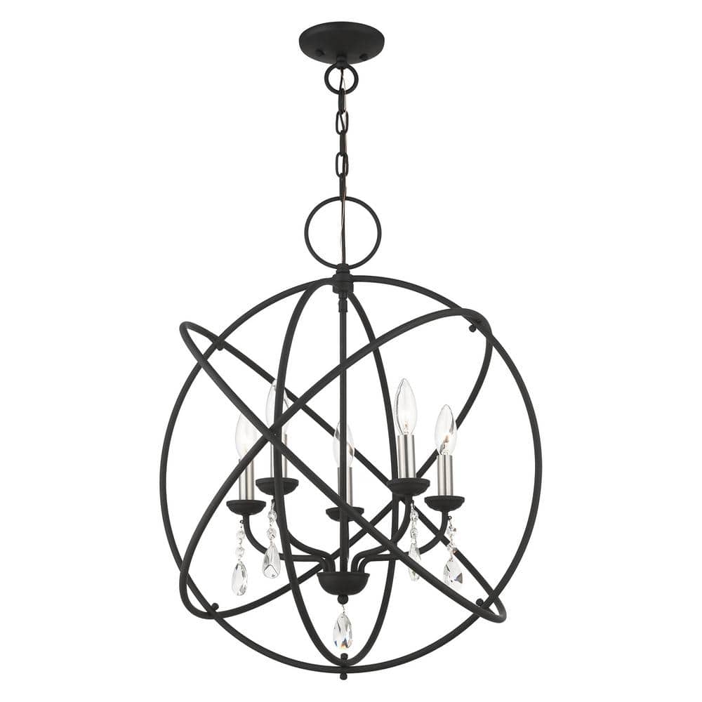 Mini Black Crystal 5-Light Chandelier with Faceted Teardrops