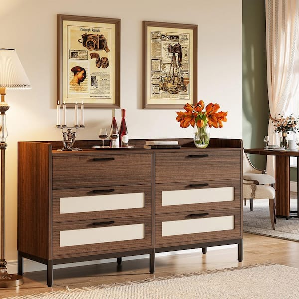BYBLIGHT Brown 6-Drawer 13.78 in. W Dresser with Metal Pull Handle