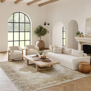 Grafix Ivory Beige 8 ft. x 10 ft. Center medallion Transitional Area Rug