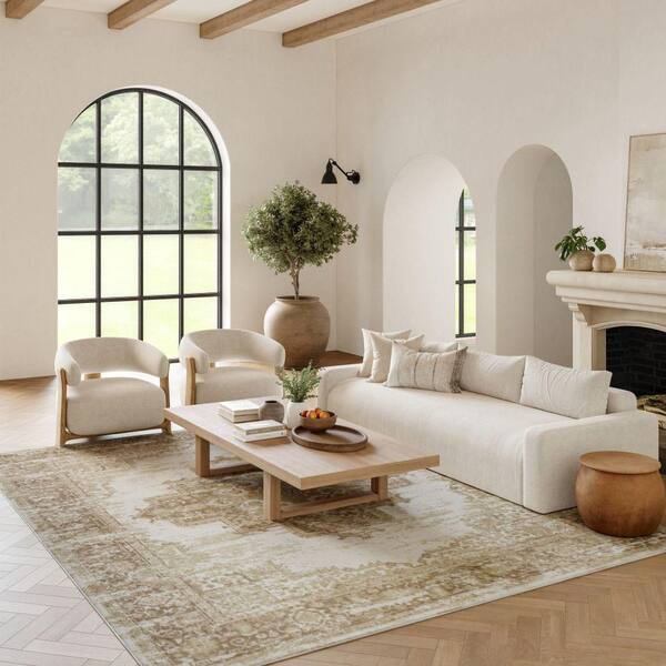 Grafix Ivory Beige 8 ft. x 10 ft. Center medallion Transitional Area Rug