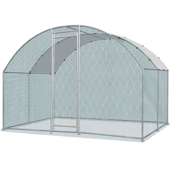 9.8 ft. x 9.8 ft. x 6.5 ft. Large Poultry Fencing Metal Chicken Run House with Waterproof Cover Arch Chicken Coop