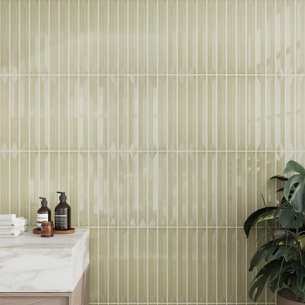 Horizonte 2 in. x 16 in. Glossy Soft Olive Ceramic Deco Subway Wall Tile (10.76 sq. ft./Case)-50 Pack