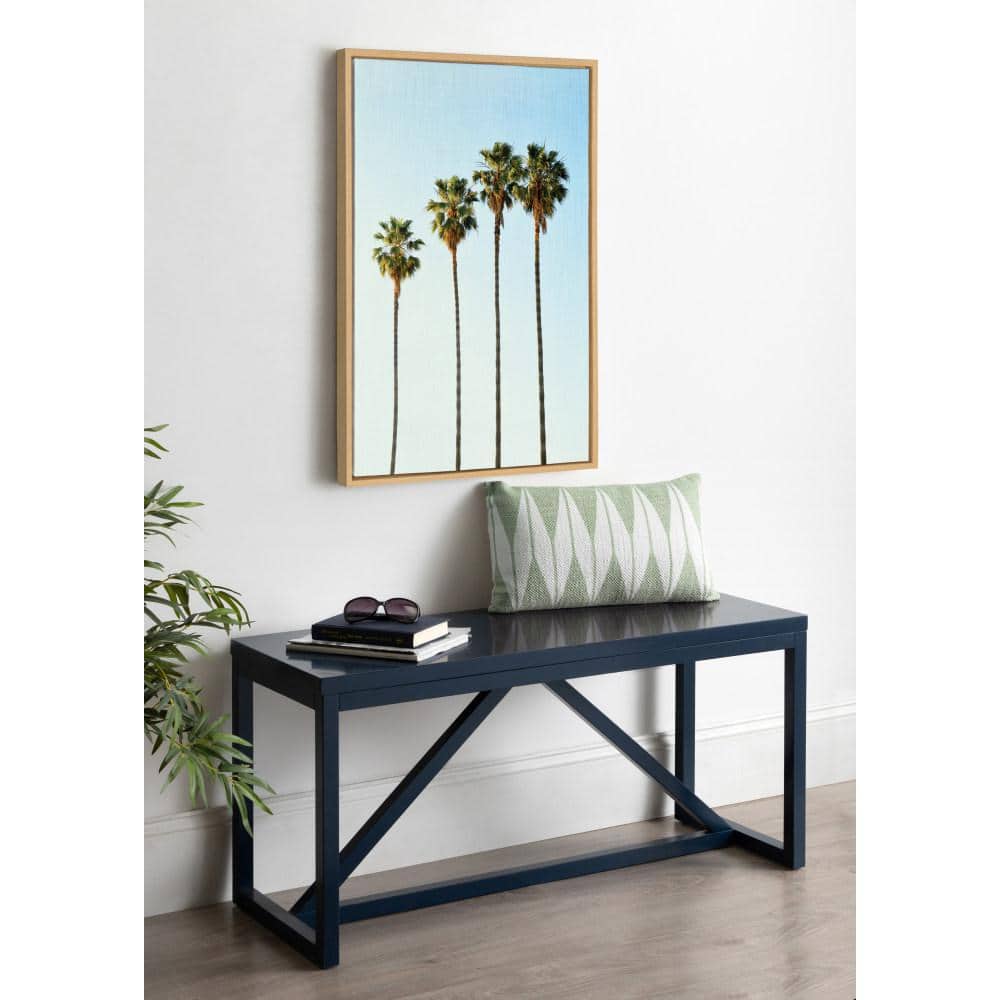 Sylvie Four Palm Trees Natural Wood Framed Canvas Art