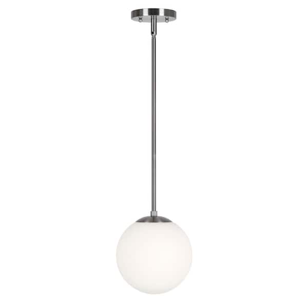 FORTE LIGHTING INC Selene 1-Light Brushed Nickel Pendant with Satin Opal Globe Glass Shade