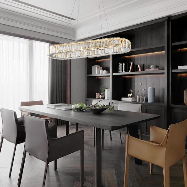 1 Light Integrated LED Chrome Modern Oval Crystal Chandelier Light Fixture Ring Pendant Light for Dining Room