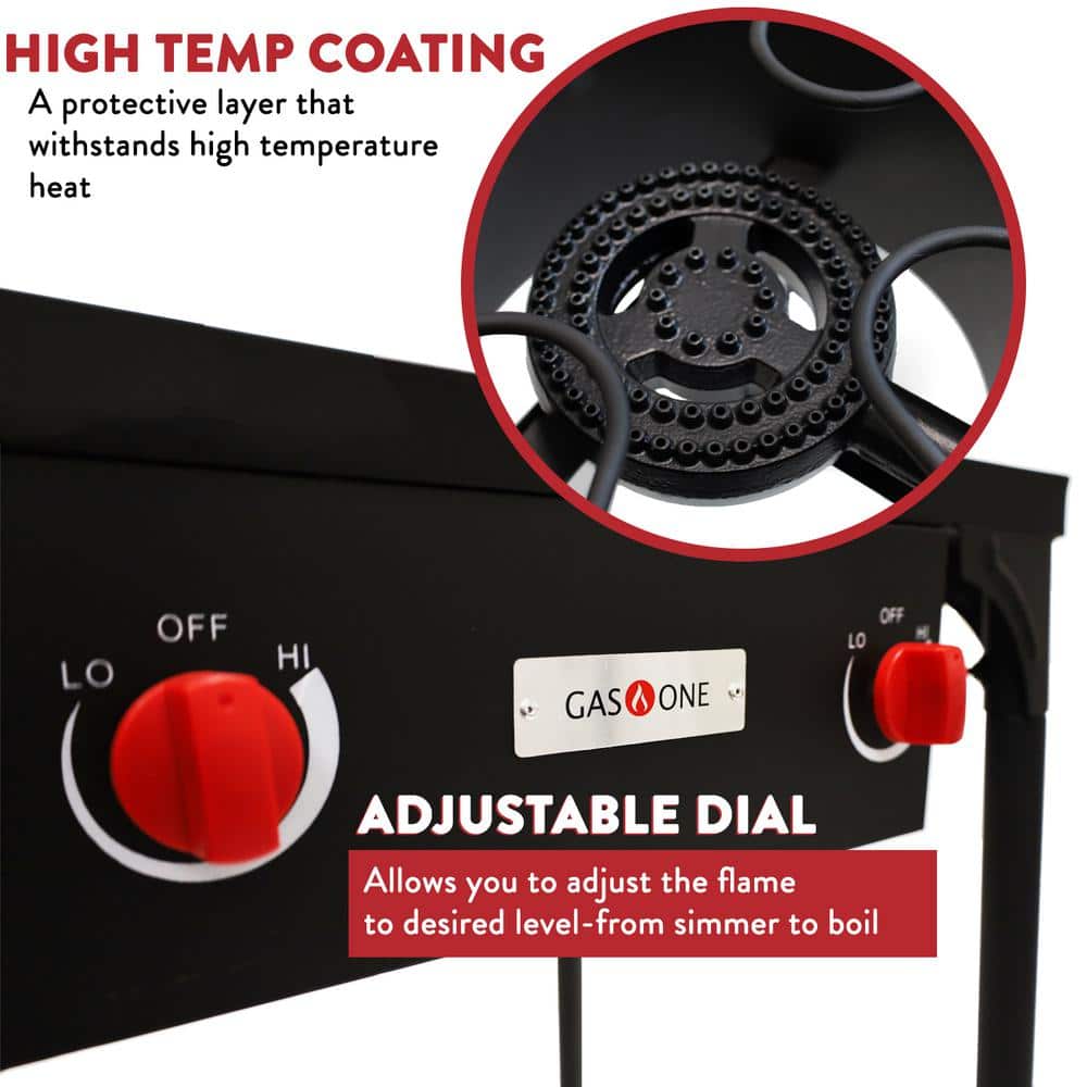 Black Metal 3-Burner Propane Outdoor Stove with Adjustable Regulator