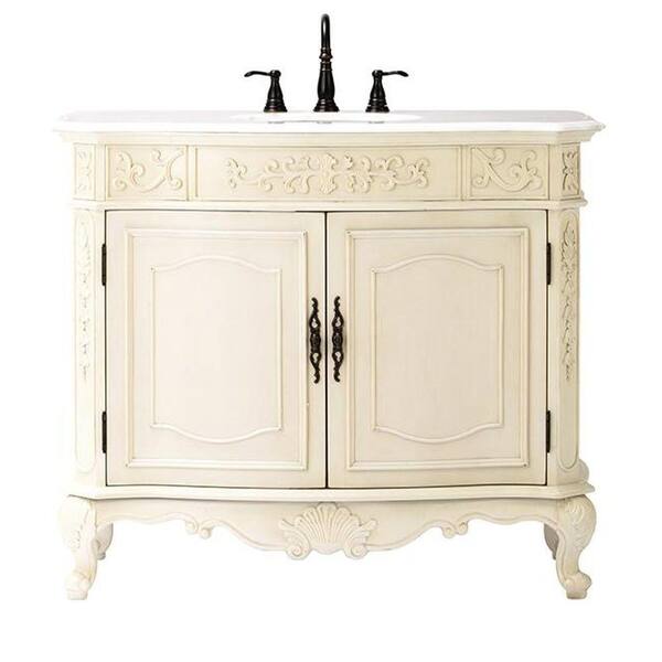 Home Decorators Collection Winslow 43 in. Vanity in Antique White with Marble Vanity Top in White