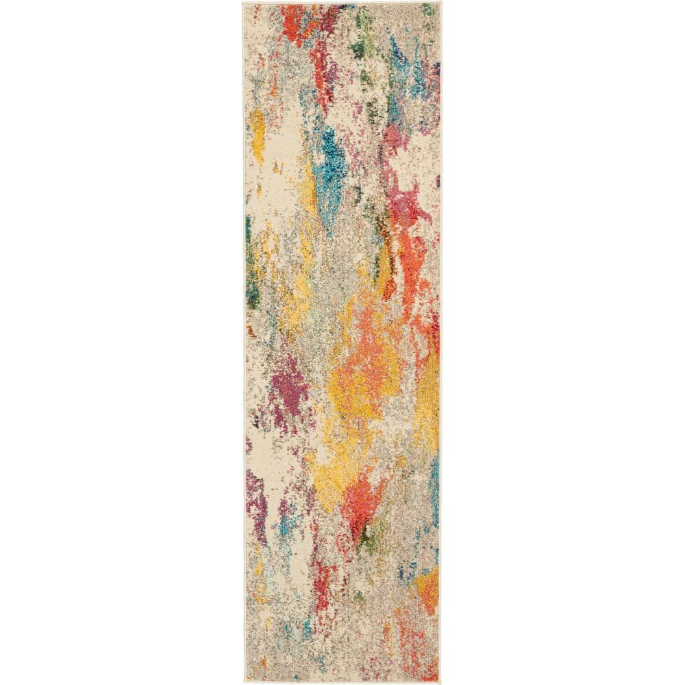 Ivory and Multicolor Abstract Hand-knotted Area Rug