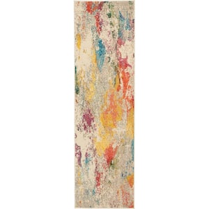 Celestial Ivory/Multicolor 2 ft. x 8 ft. Abstract Art Deco Kitchen Runner Area Rug