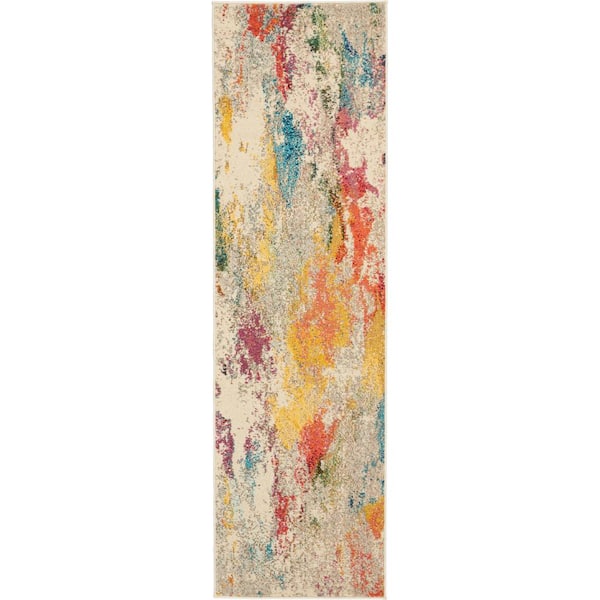 Nourison Celestial Ivory/Multicolor 2 ft. x 8 ft. Abstract Art Deco Kitchen Runner Area Rug