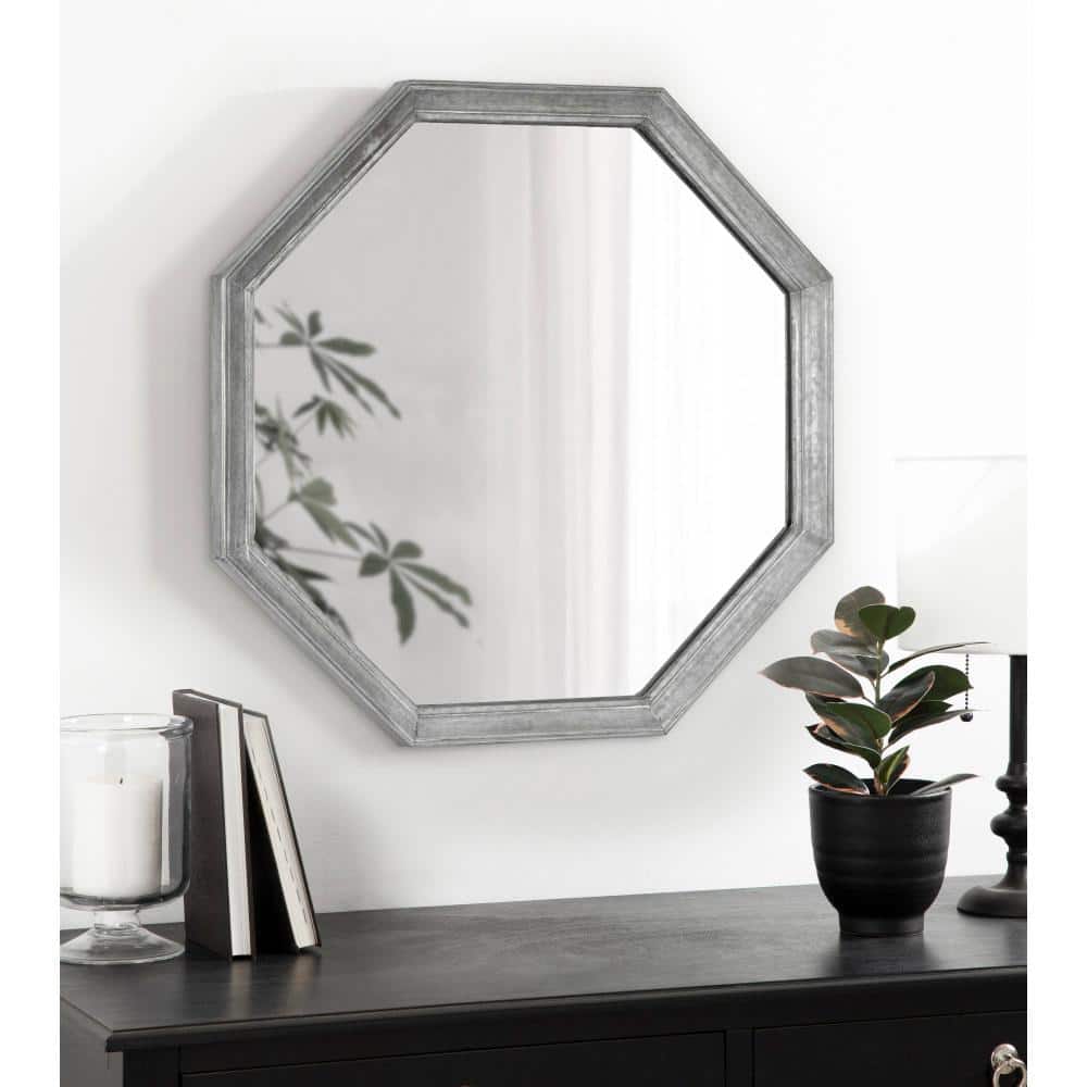 26" Silver Octagon Wall Mirror with Galvanized Metal Frame