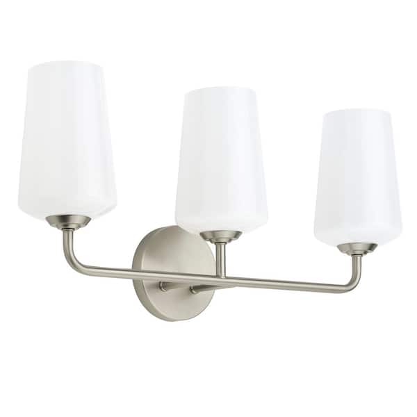 Celino 23.5 in. 3-Light Brushed Nickel Bathroom Vanity Light with White Glass Shade