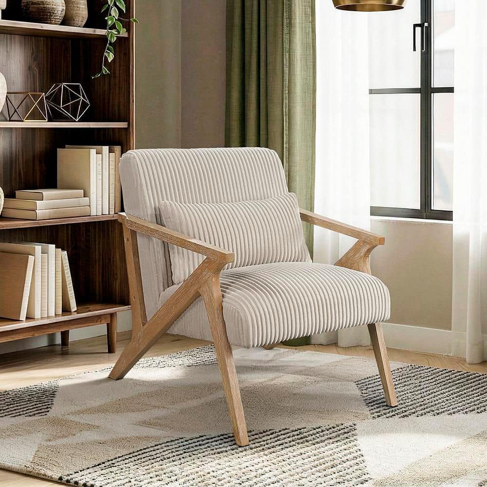 Lazzara Lennox Beige Corduroy Upholstery Solid Wood Frame Accent