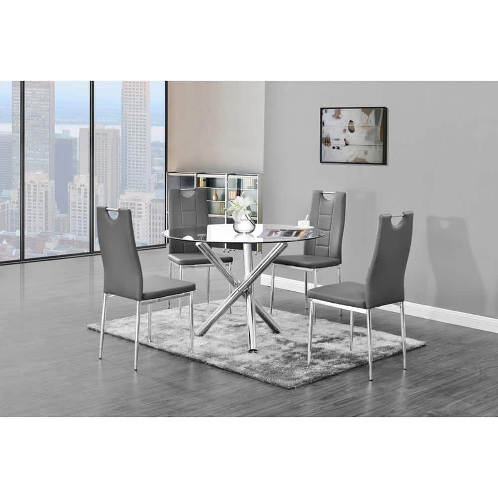 Gray Faux Leather Chrome Parsons Side Chair Set