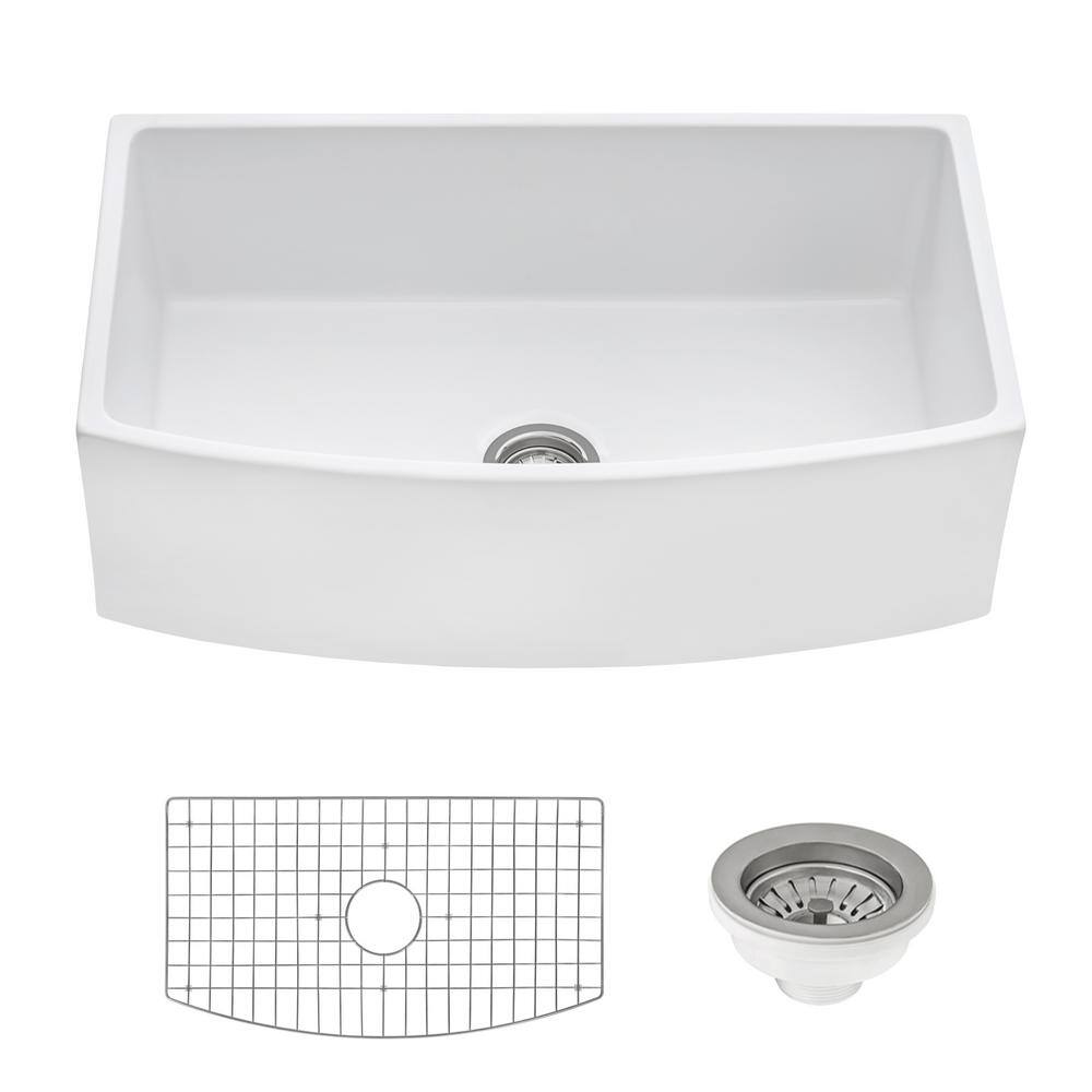 White Fireclay Single Bowl Farmhouse Kitchen Sink, 33 inches