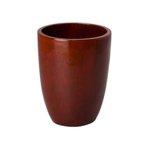 15 in. Dia Tall Round Tropical Red Ceramic Planter