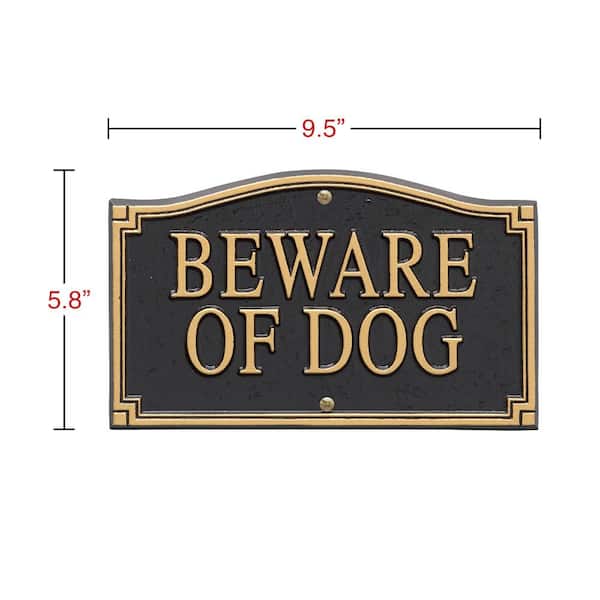 Gold and white Black Beware of The Dog Sign All Sizes and Materials 