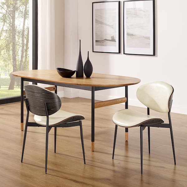 Art Leon Iya Off White Faux Leather Dining Side Chair with Metal