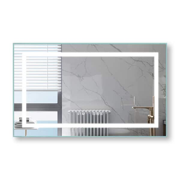 Logmey 40 in. W x 24 in. H Large Rectangular Frameless Anti Fog Night Light Wall Mount Bathroom Vanity Mirror in White