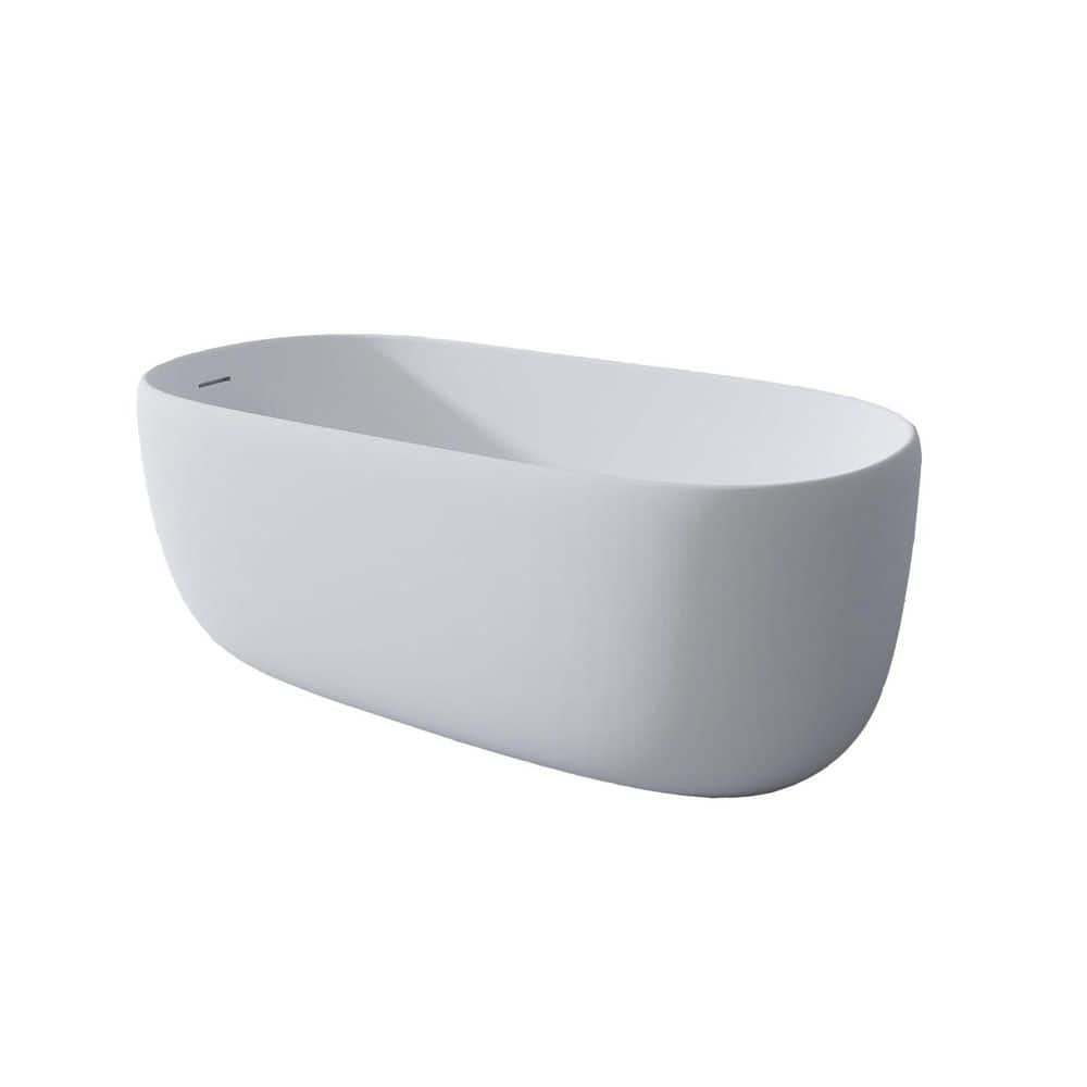 Modern 51.00 in. x 25.60 in. Flat Bottom Stone Resin Freestanding Soaking Bathtub with Center Drain in Matte White price history on PriceWatchPro