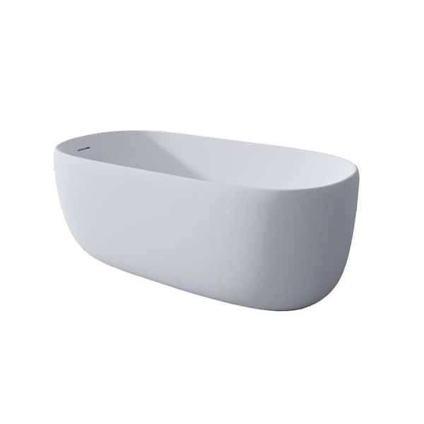 Modern 51.00 in. x 25.60 in. Flat Bottom Stone Resin Freestanding Soaking Bathtub with Center Drain in Matte White