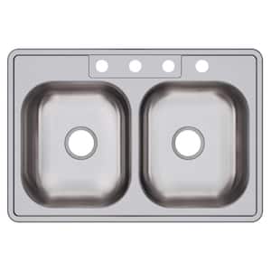Dayton 33in. Drop-in 2 Bowl 22 Gauge Satin Stainless Steel Sink Only and No Accessories