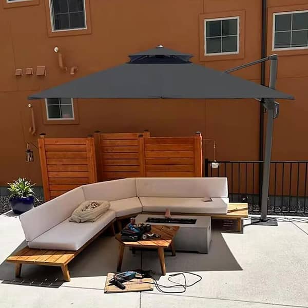9 ft. x 12 ft. Double Top Aluminum Rotation Outdoor Cantilever Patio Umbrella in Graphite Grey