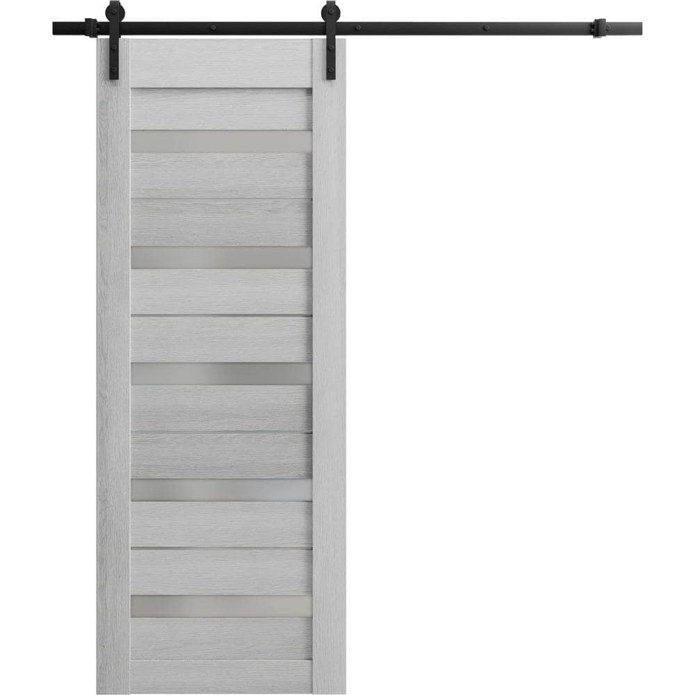 Assembly Required 42 in. x 96 in. 1-Panel Frosted Glass Light Grey Oak Wood Sliding Barn Door with Hardware Kit price history on PriceWatchPro