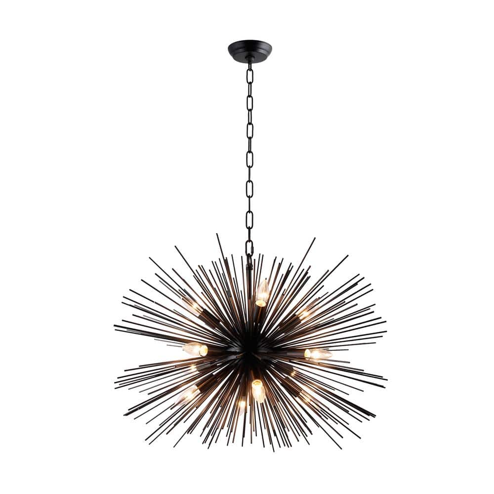 12-Light Black Sputnik Chandelier with no Bulbs Included