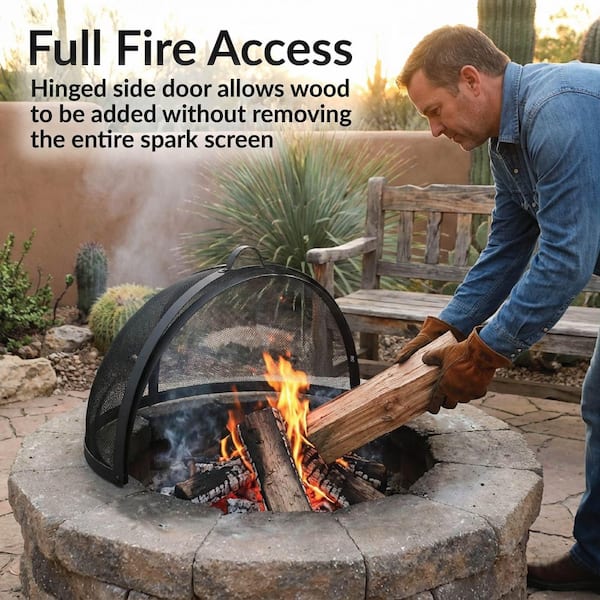 Sunnydaze 32 in. Easy Access Steel Fire Pit Spark Screen in Black