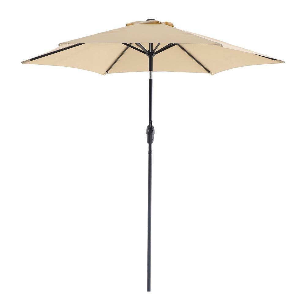 Royal Garden 7.5 ft. Steel Market Crank Outdoor Patio Umbrella in Beige ...