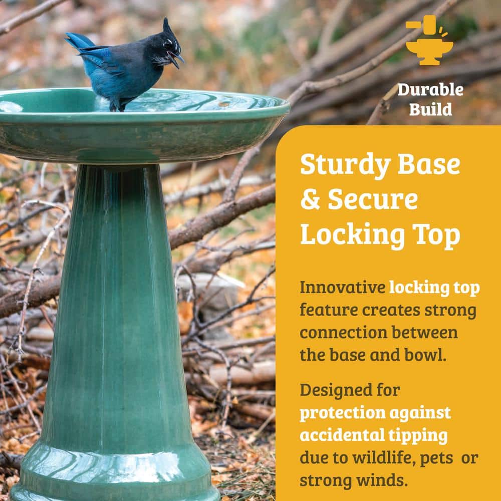 Hunter Green Ceramic Locking Top Bird Bath Stand